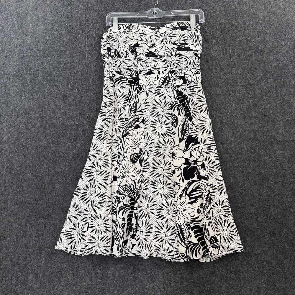 Nanette Lepore Dress Women's 4 Black White Floral Silk Strapless Fit Flare